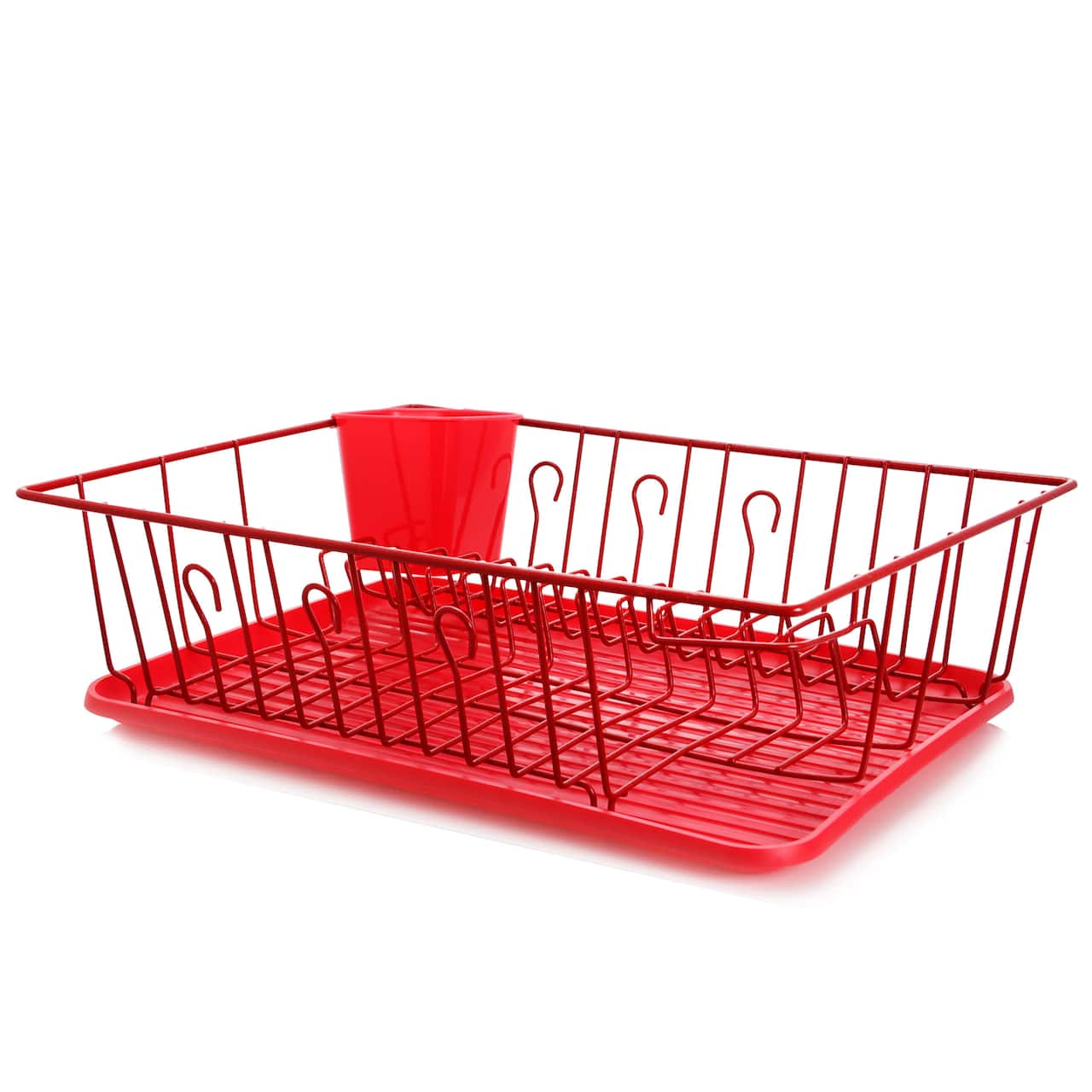 MegaChef 17.5" Red 14 Plate Position Dish Rack